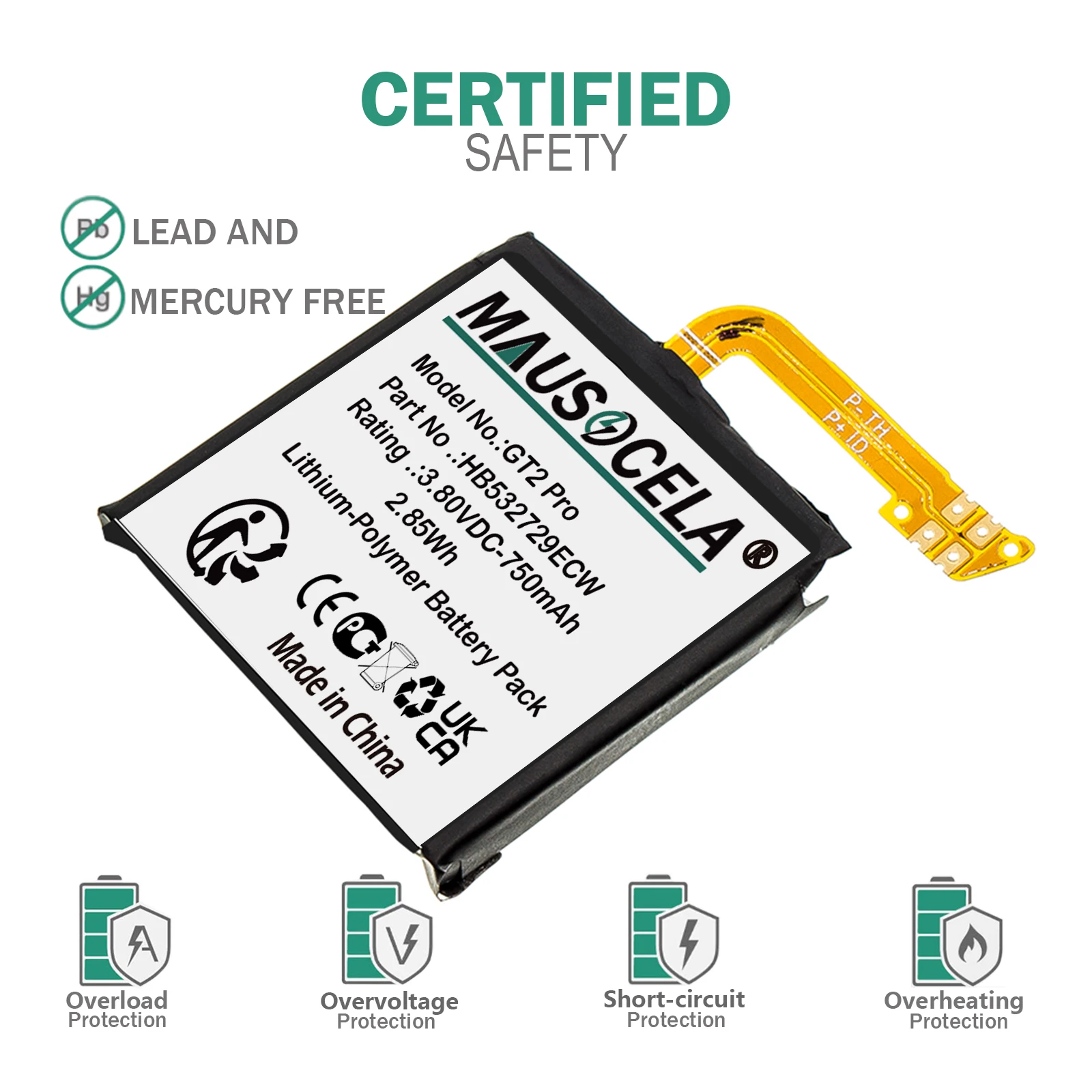 

750mAh Smartwatch Battery For Huawei:HB532729ECW,GT2 46mm,Magic Watch 2 46mm,MNS-B19,GT2 Pro,+Toolkit,--Li-Polymer--3.80V