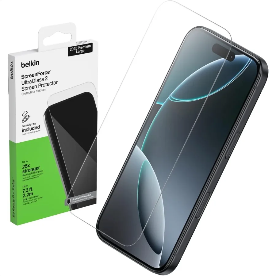 

Защитная пленка ScreenForce UltraGlass 2, для iPhone 17 Pro Max 25X, более сильное стекло, устойчивое к царапинам, ударопрочная защита, легко Alig