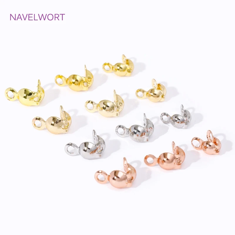 18K Gold Plated Brass 3.2mm/4mm Crimp Bead Cover Findings,Double Cup Bead Tip,DIY Bracelets Accessories,Jewelry Materials
