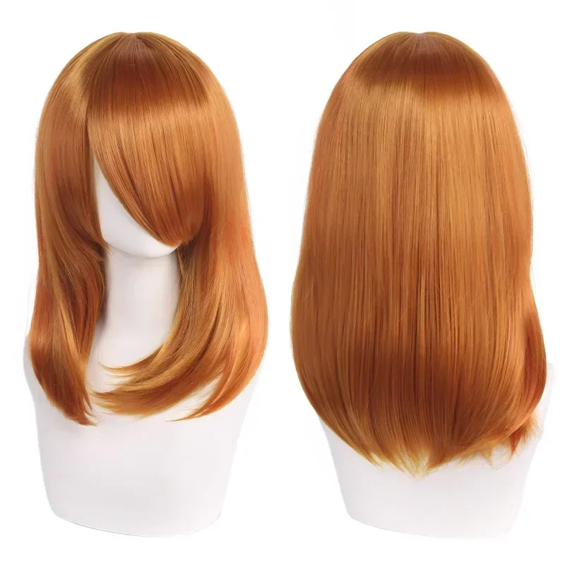 Neue 45cm Mittellange Anime Cosplay Perücke mit Pony in Blond, Schwarz, Weiß, Rot, Pink, Grün, Braun, Gold, Blau, Hitzebeständige Synthetische Haarperücken – Detail 21