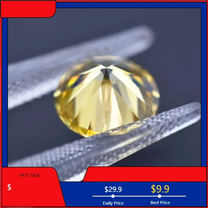 

Moissanites Stone Round Cut Lemon Yellow Color Eight Hearts and Eight Arrows Moissanite Diamonds Gemstones Certificate