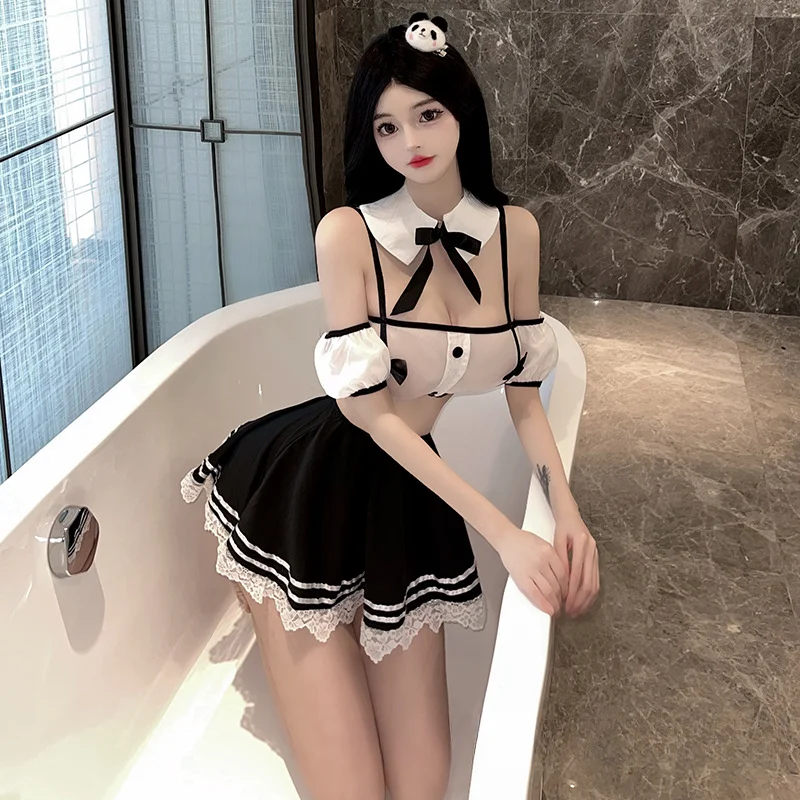 

See Through Sexy Lingerie Maid Uniform Suit Japanese Sweet School Girl Cosplay Outfits Roleplay Babydolls Party Night Clubwear