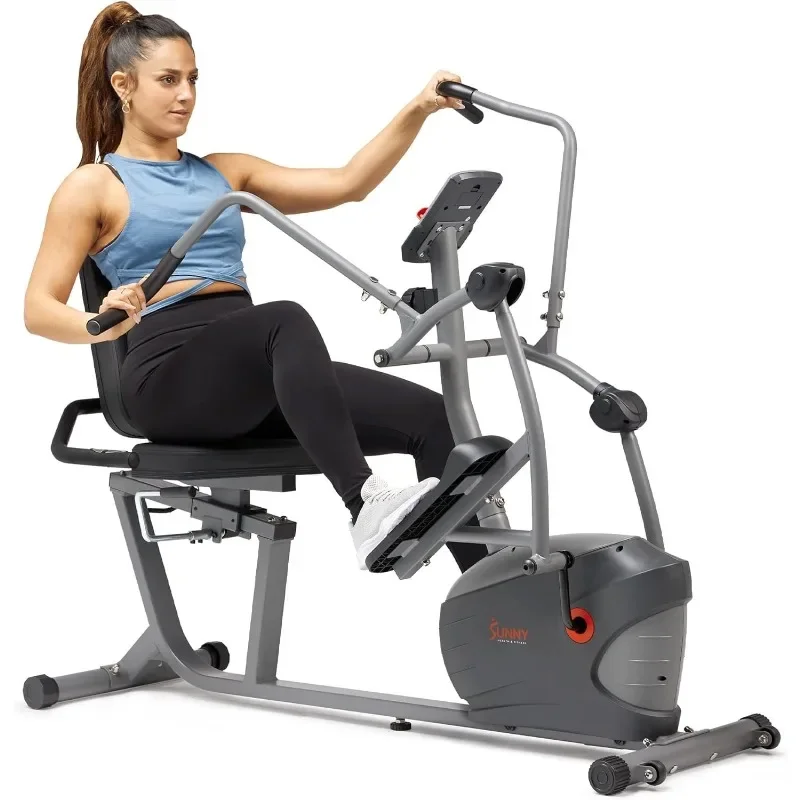 Sunny Health & Fitness Compact Performance Recumbent Bike with Dual Motion Arm Exercisers, Quick Adjust Seat  Enhanced