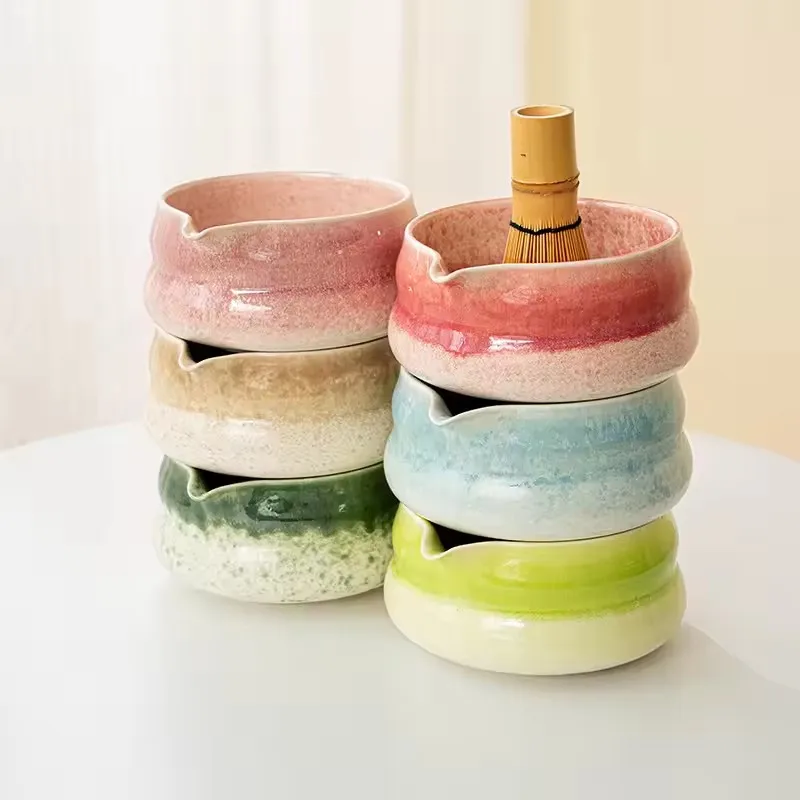

1-4pc Matcha set Ceramic Matcha Green Tea Chasen Holder Stand Bowl Bamboo Whisk Grinder Brushes Tea Tools Holder Gradient Color
