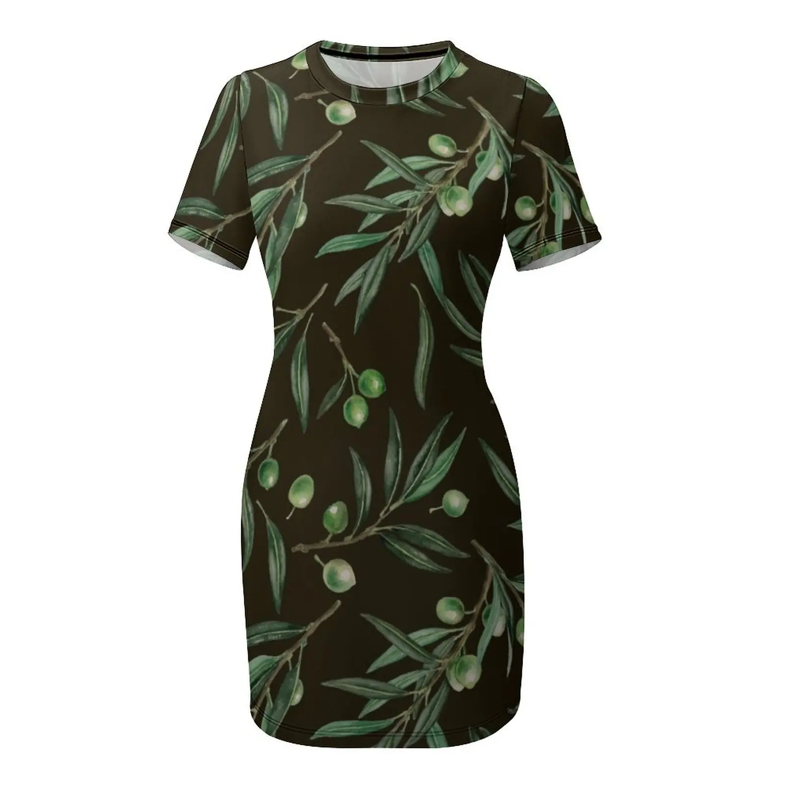 オリーブの枝水彩画黒半袖ドレスドレスレディース 2025 夏ロングドレス女性ドレスプロム用ドレス