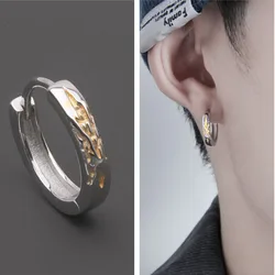 Fashion Simple Gold Flame Earring For Men Jewelry Cool Style 925 Sterling Silver Hoops Earrings Male Personality Ear Accessories