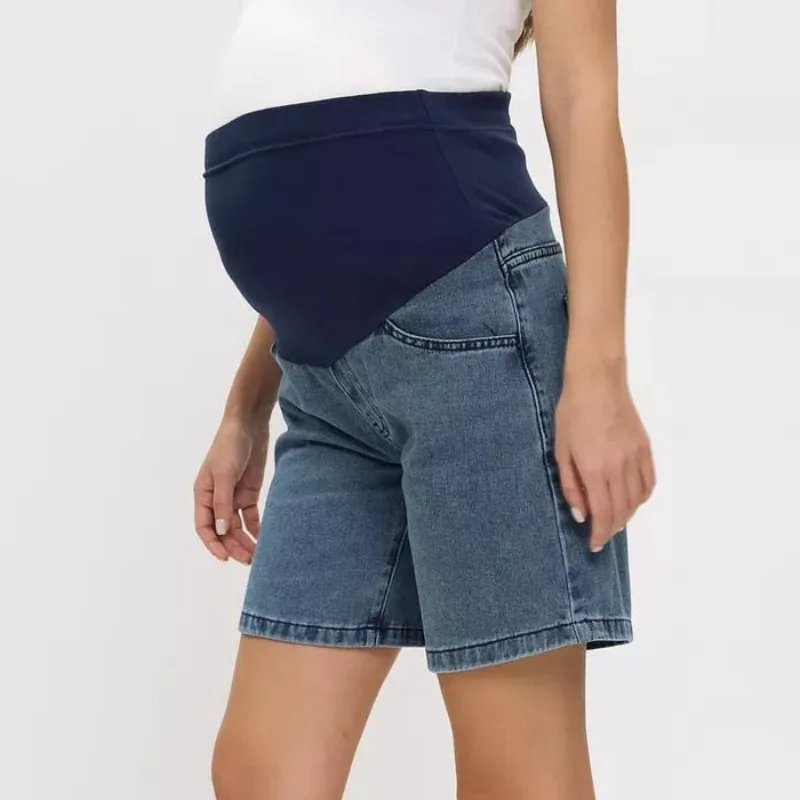 Pregnant Women Casual Denim Shorts Maternity Elastic Adjustable Waist Belly Support Shorts Jeans Summer Thin Pregnancy Clothing