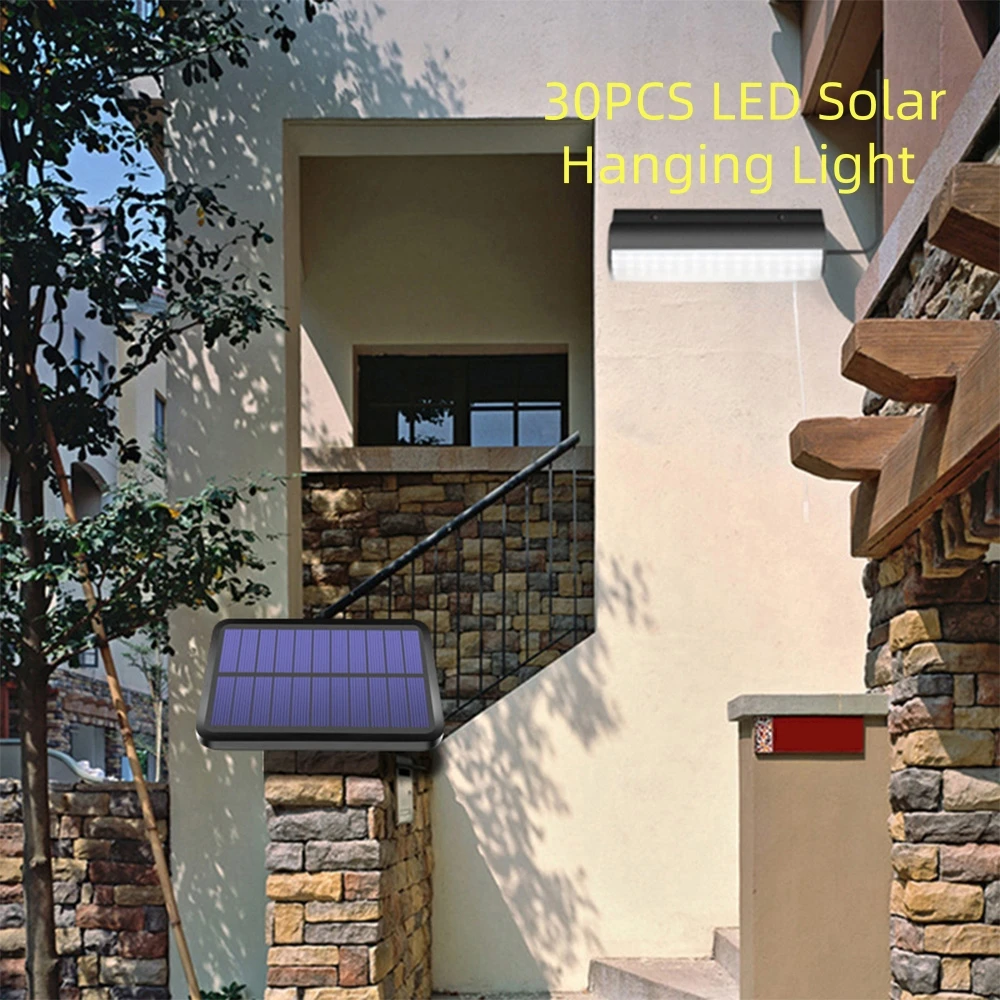 

Солнечный подвесной светильник на 30 светодиодов для улицы/дома с автоматическим включением/выключением, настенный светильник на солнечной энергии для домиков для животных с вытяжным шнуром-выключателем 3 м