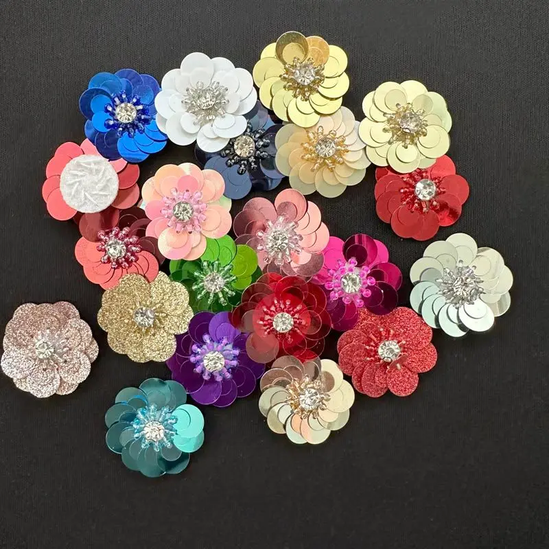 10PCS 3CM Rhinestone Glitter Handmade Small Flower DIY Clothing Embroidery Fabric Accessories Patchwork