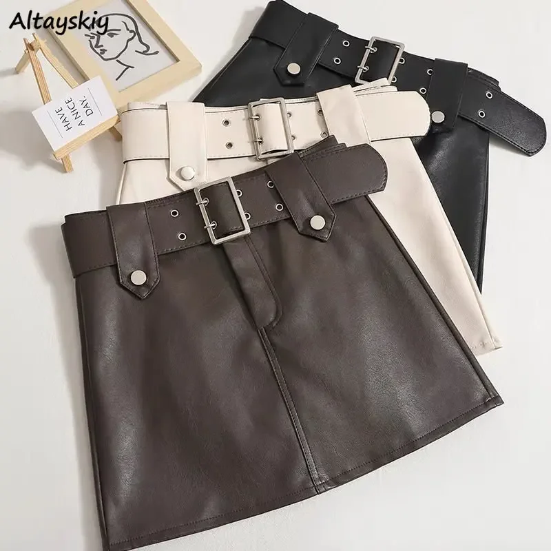

PU Leather Skirts Women Mini A-line Faldas Sexy Vintage Streetwear Korean Fashion Spring Simple All-match Chic Popular College