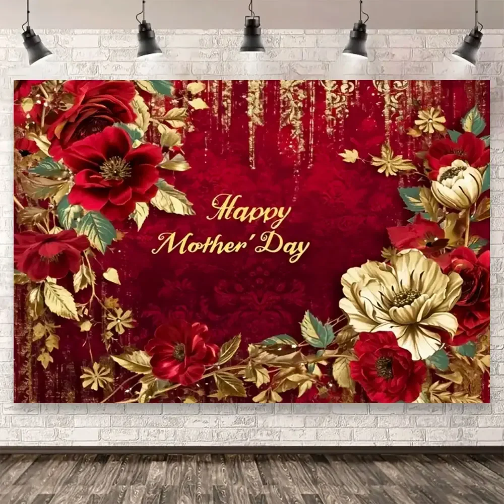 Happy Mother's Day Backdrop Thanks Best Mom Floral Flower Love Heart Mothers Day Birthday Photography Background Photo Studio