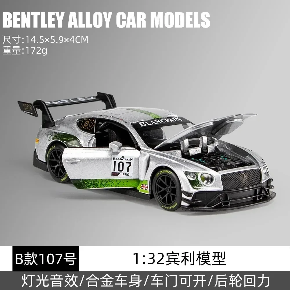 1:32 بنتلي كونتيننتال GT3 سيارة رياضية دييكاست سبيكة معدنية نموذج سيارة ضوء الصوت التراجع جمع الاطفال لعبة الهدايا A113