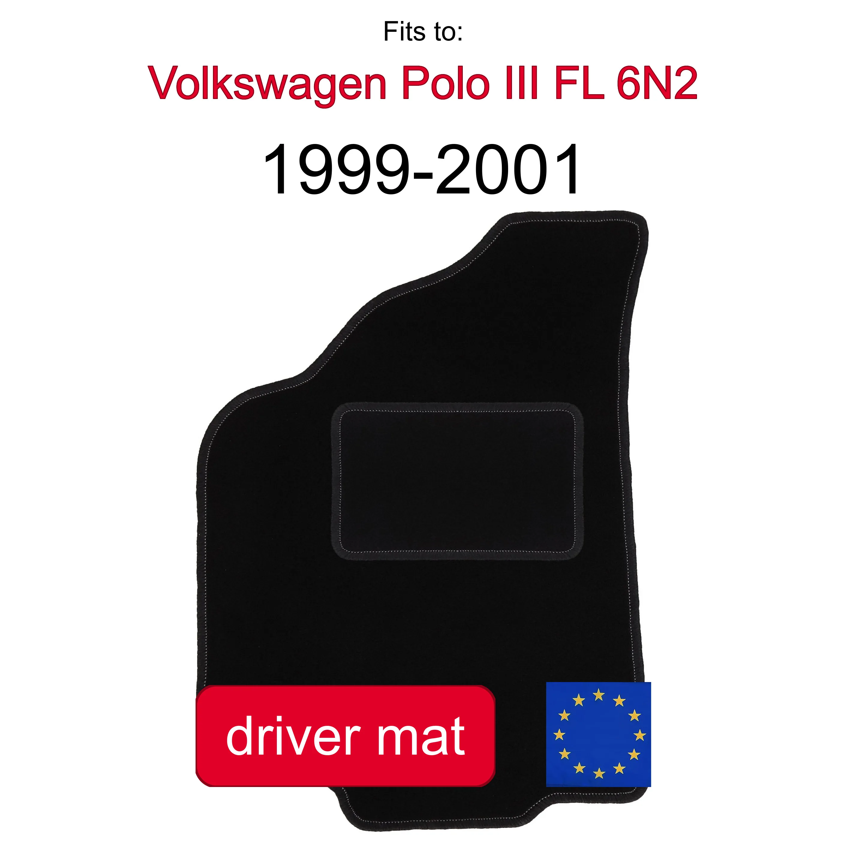 Velour tapijt voor bestuurderszijde voor Volkswagen Polo III 6N hatchback sedan Classic (1994-1999) -zwart passend (1 stuk)