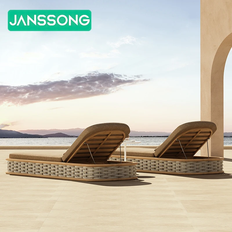 

Teak Deckchair Rattan Lounge Bed Outdoor Furniture Wood Sunbed Poolside Furniture Outdoor Sun Loungers Daybed Patio Furniture