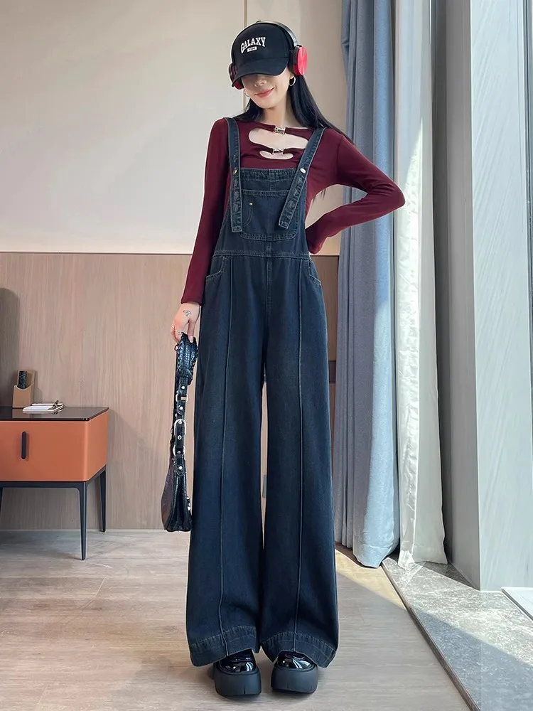 

Женский джинсовый комбинезон E Forever с широкими штанинами, весенняя новинка, свободный крой, ретро-стиль, длинные брюки, для повседневной носки, для фигуры типа «груша»