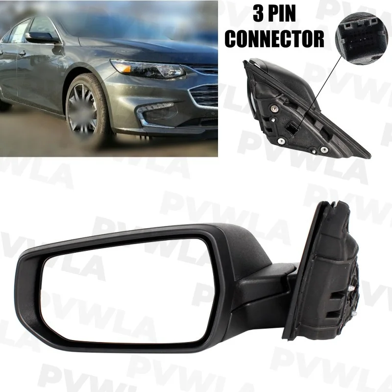 For Chevrolet Malibu XL 2016 2017 2018 2019 2020 2021 2022 Left Side 3 Pins Linen Black Painted Rear Mirror Assembly