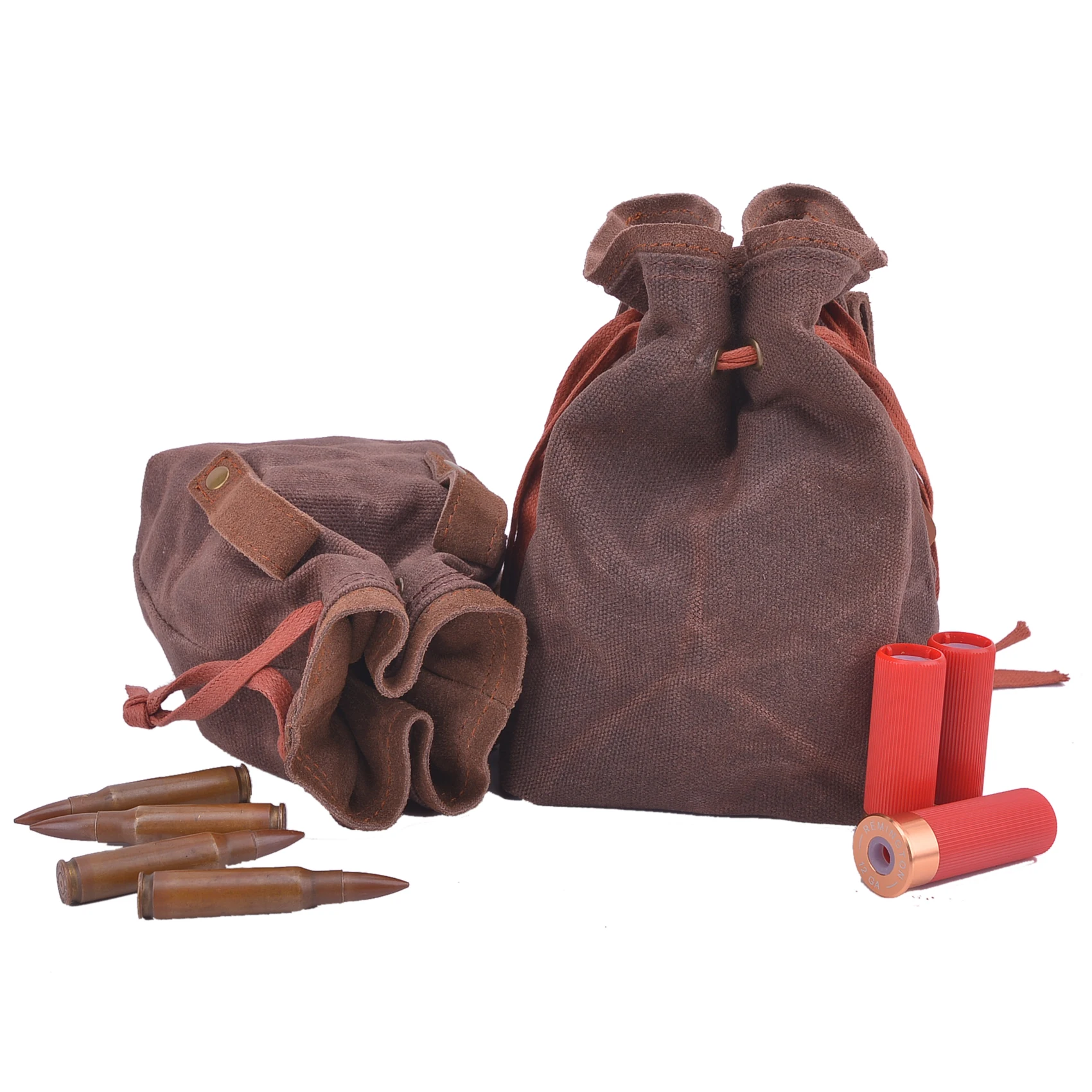 Leather Canvas Drawstring Amm Cartridge Pouch Bag Rifle Shotshell Storage Pouch Vintage