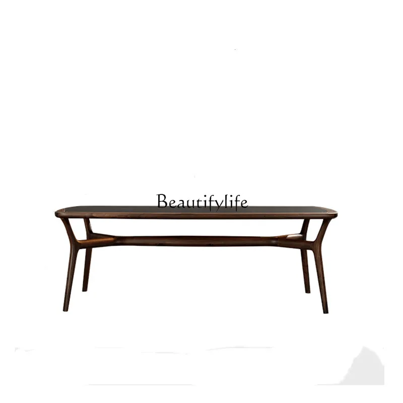

Minimalist North American Black Walnut Tempered Glass Dining Table Solid Wood Nordic Japanese Style