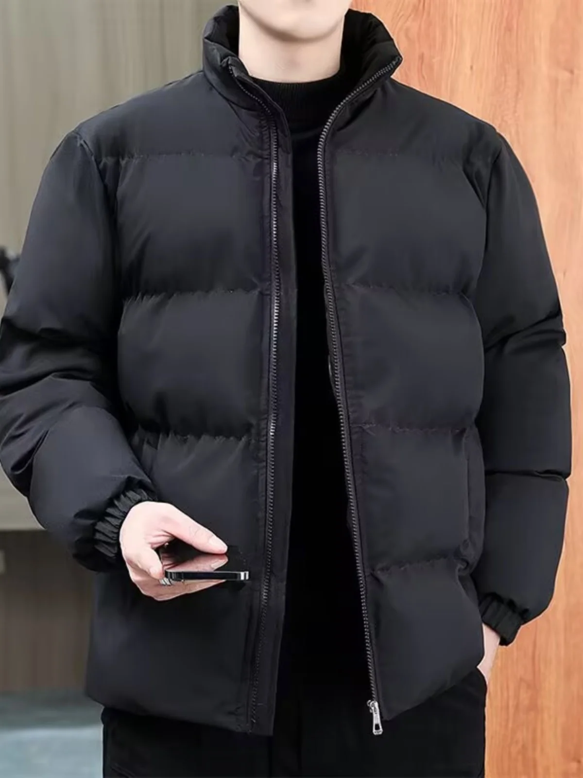 Men's Thickened down Cotton Jacket Winter Casual Youth Outerwear Fashionable Versatile Cotton Coat Zipper Closure Long Sleeve