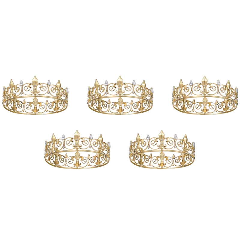 

AG-5X Royal King Crown For Men - Metal Prince Crowns And Tiaras, Full Round Birthday Party Hats,Medieval Accessories (Gold)