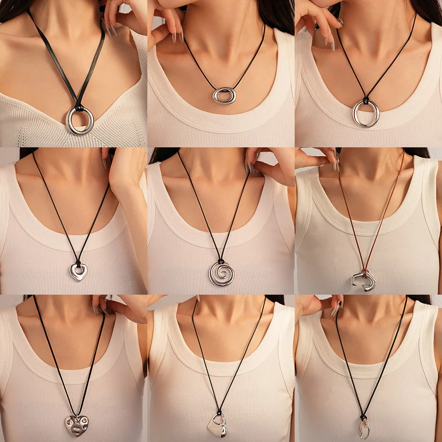 Round water drop love leather rope necklace collarbone chain simple item decoration