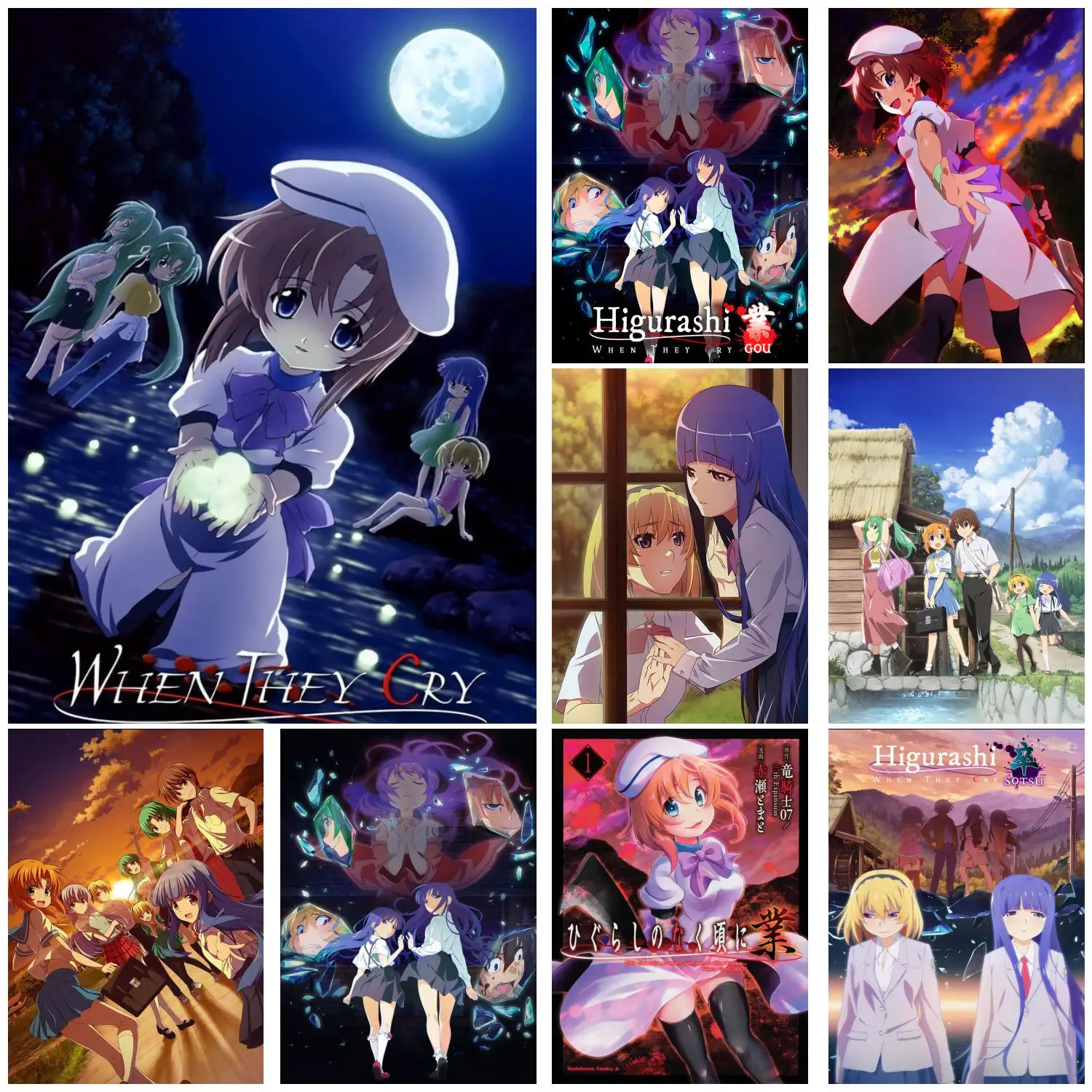 

higurashi no naku koro ni gou Anime Video Game Canvas Art Poster and Wall Art Picture Print Modern Family bedroom Decor Posters
