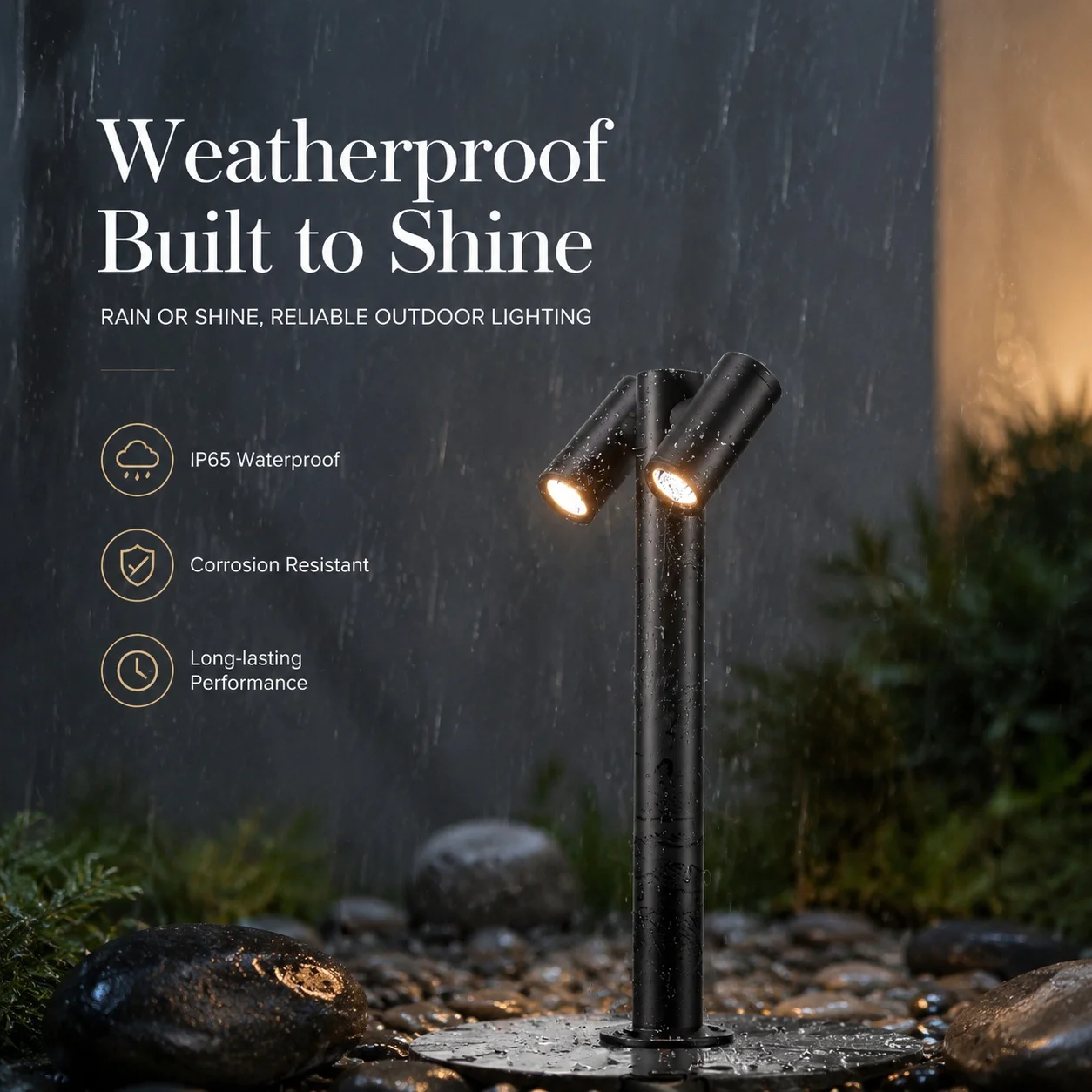 IP65 Waterproof Outdoor Garden Lawn Lamp Rotatable Black Landscape Path Light Bollard Lamp for Villa Yard Walkway Courtyard Deco