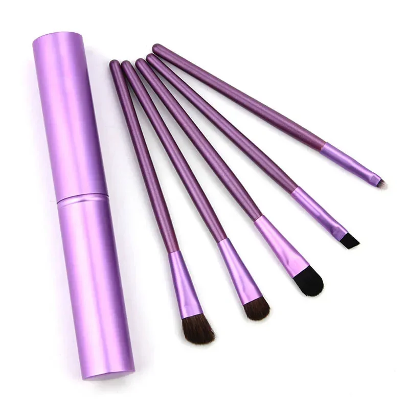 5pcs Eyeshadow Makeup Brushes Soft Natural Animal Hair Wood Handle Eye Shadow Blending Make Up Brush Set with Bag Cosmetic Tools