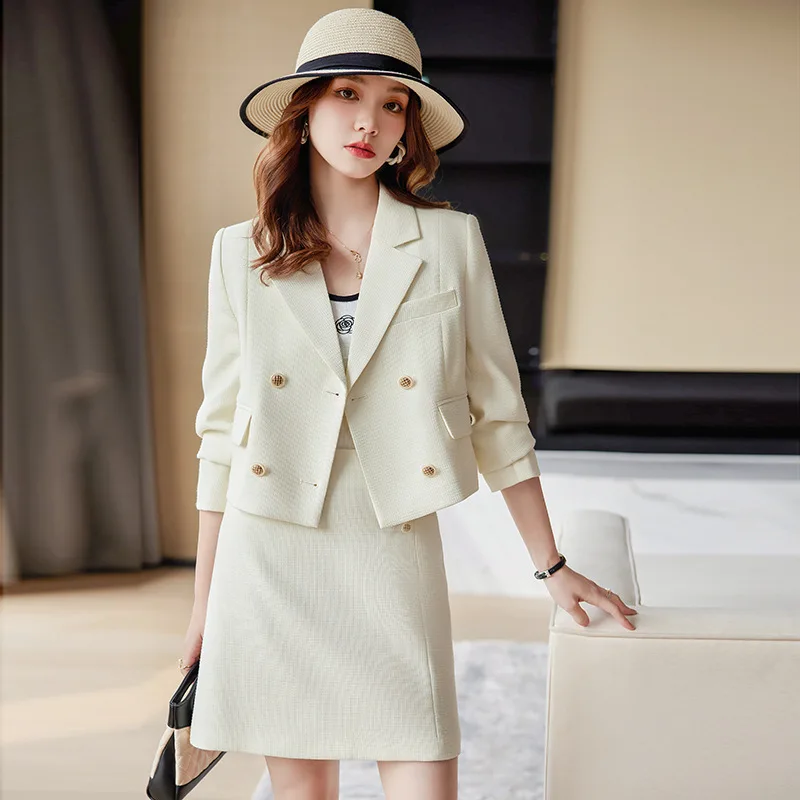 2025New Small Blazer Casual Women's Skirt Suit Professional Suit Women's Fashionable Elegant Short Professional Wear Formal Wear