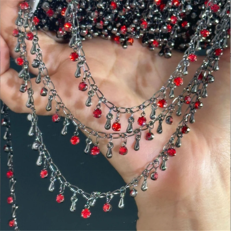 

10 Meters/Lot New Retro Black Red Crystal Waterdrop Link Chains DIY for Bracelet Necklace Garment Jewelry Making Accessories