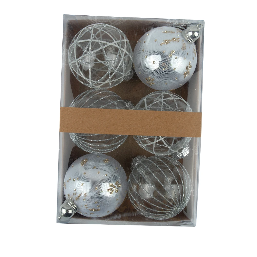 

Christmas Festival Party Supplie Christmas Balls Clear Ball 6Pcs 8cm Silver White For Christmas Tree Decoration