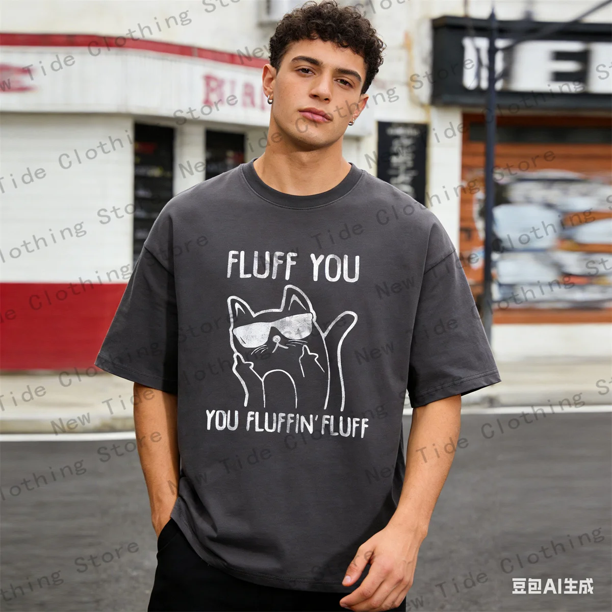 

Футболка унисекс с принтом кота, хлопок, эффект кислотной стирки, эксклюзивный графический дизайн, крутая уличная одежда, мужские футболки больших размеров, размер 6