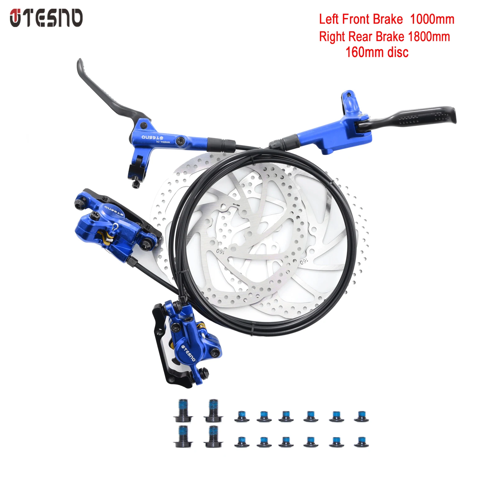 

TESNO 2 Piston Bicycle Brake Hydraulic Disc Brake MTB Road Bike parts 160mm Rotor Caliper Front Rear 1000/1800mm oil Brake Set