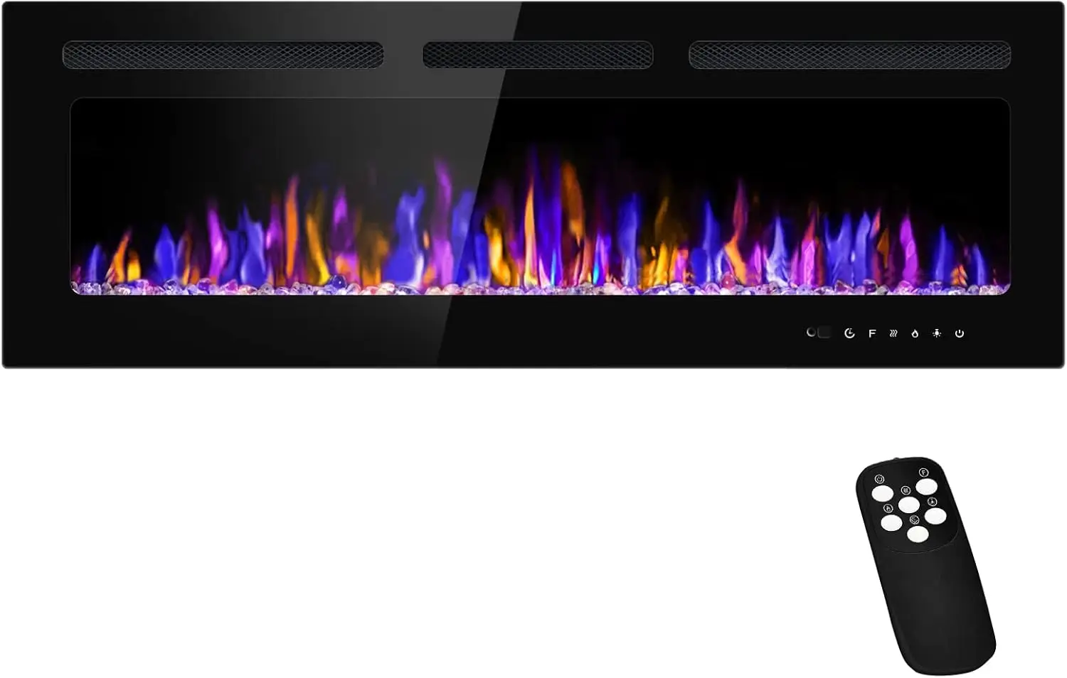 

Remote Control, 750/1500W Ultra-Thin Wall Fireplace Heater W/Timer Adjusta