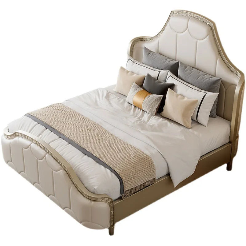 Light luxury American carved bed, classical court bed, modern simple model room princess bed fabric bed