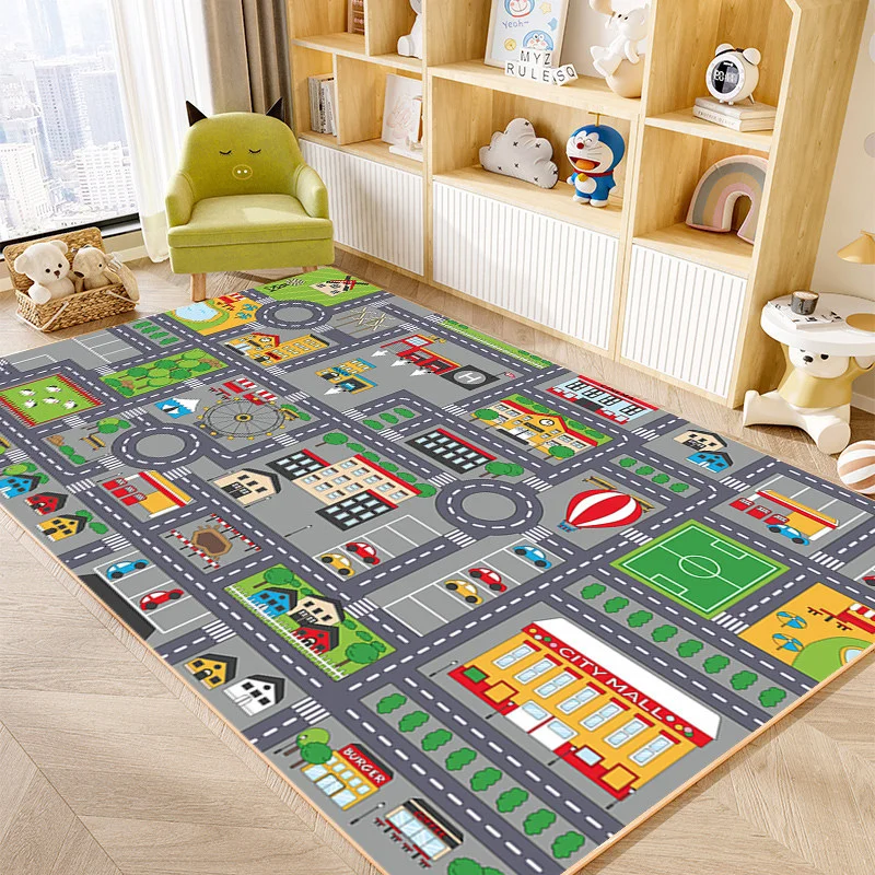 VIKAMA City Route Map Amusement Carpet Living Room Anti Slip Soft Floor Mat Traffic Parking Lot Theme Floor Mat Home Decoration