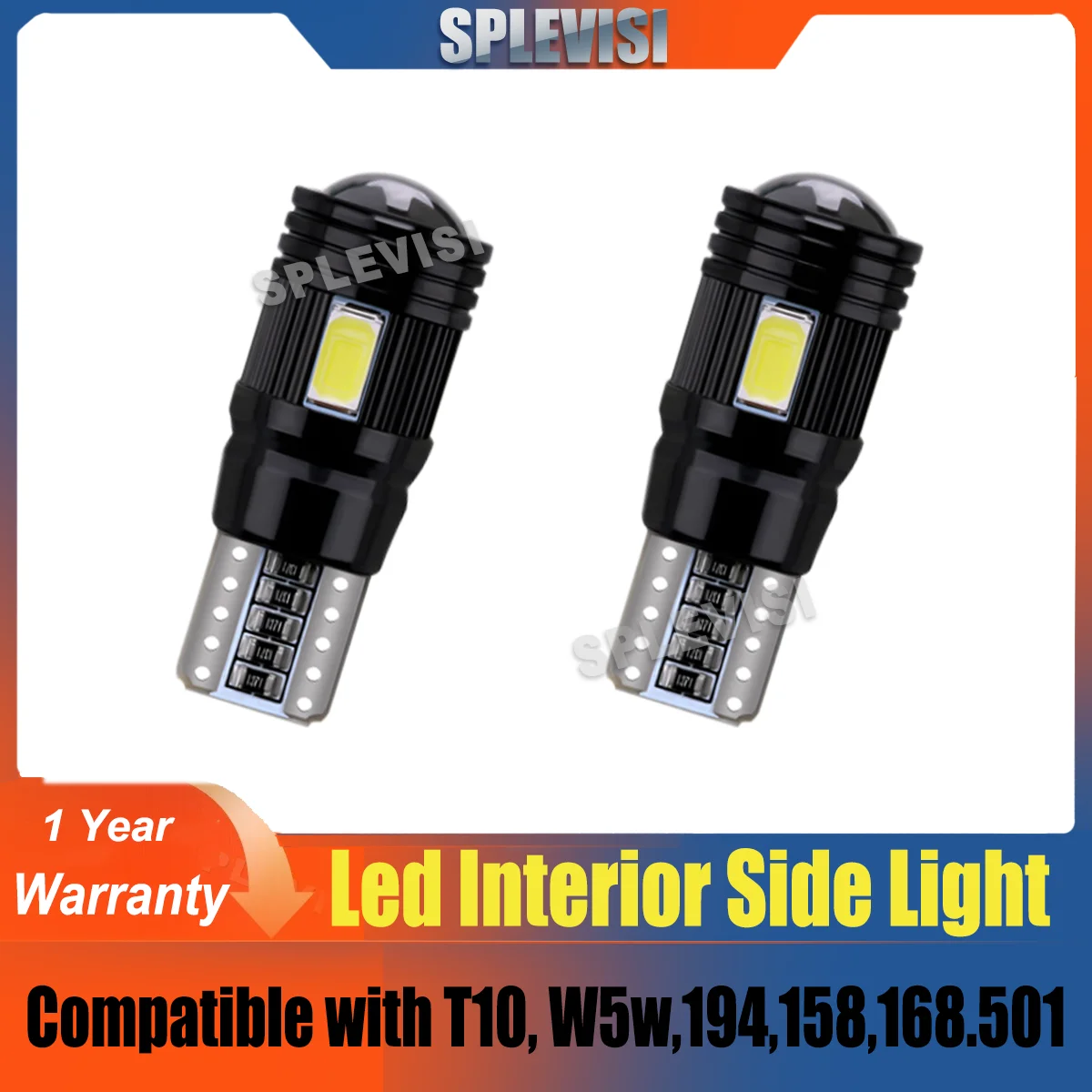 

T10 501 Led Car Interior Dome Lamp Sidelight Bulbs Error Free Canbus Xenon White W5W SMD 5630 360-degree illumination