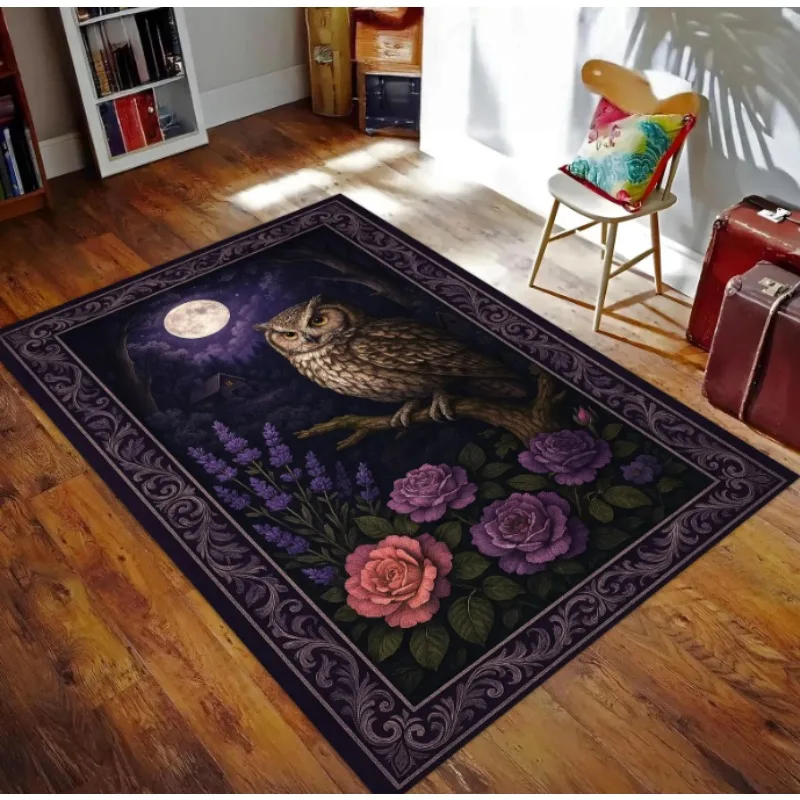 Owl and Moon Rug Mystical Purple Night Forest Mat with Night Forest Decor for Bedroom or Reading Corner Having Aesthetic Appeal