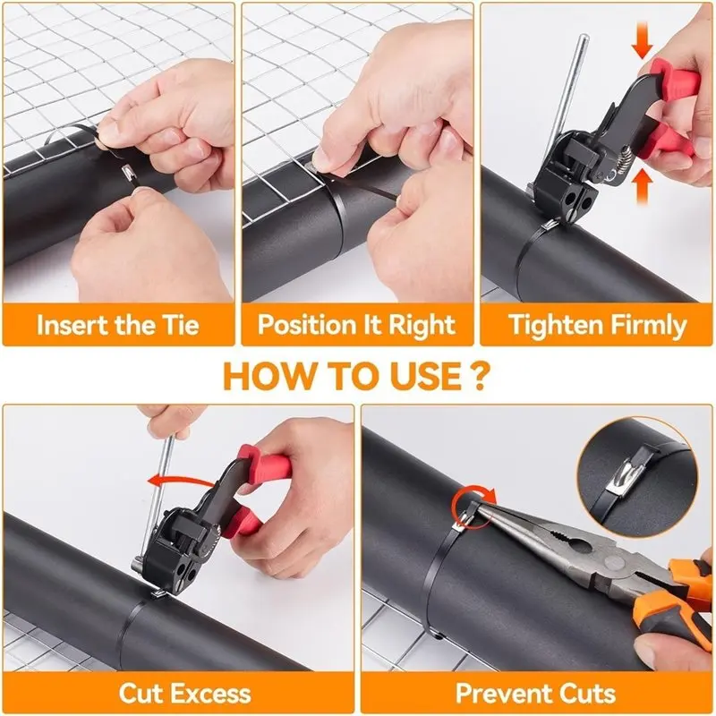 ABZL Metal Adjustable Tension Zip Tie Tool With 100 Pcs 11.8 Inch Stainless Steel Fastening/Cutting Functionality