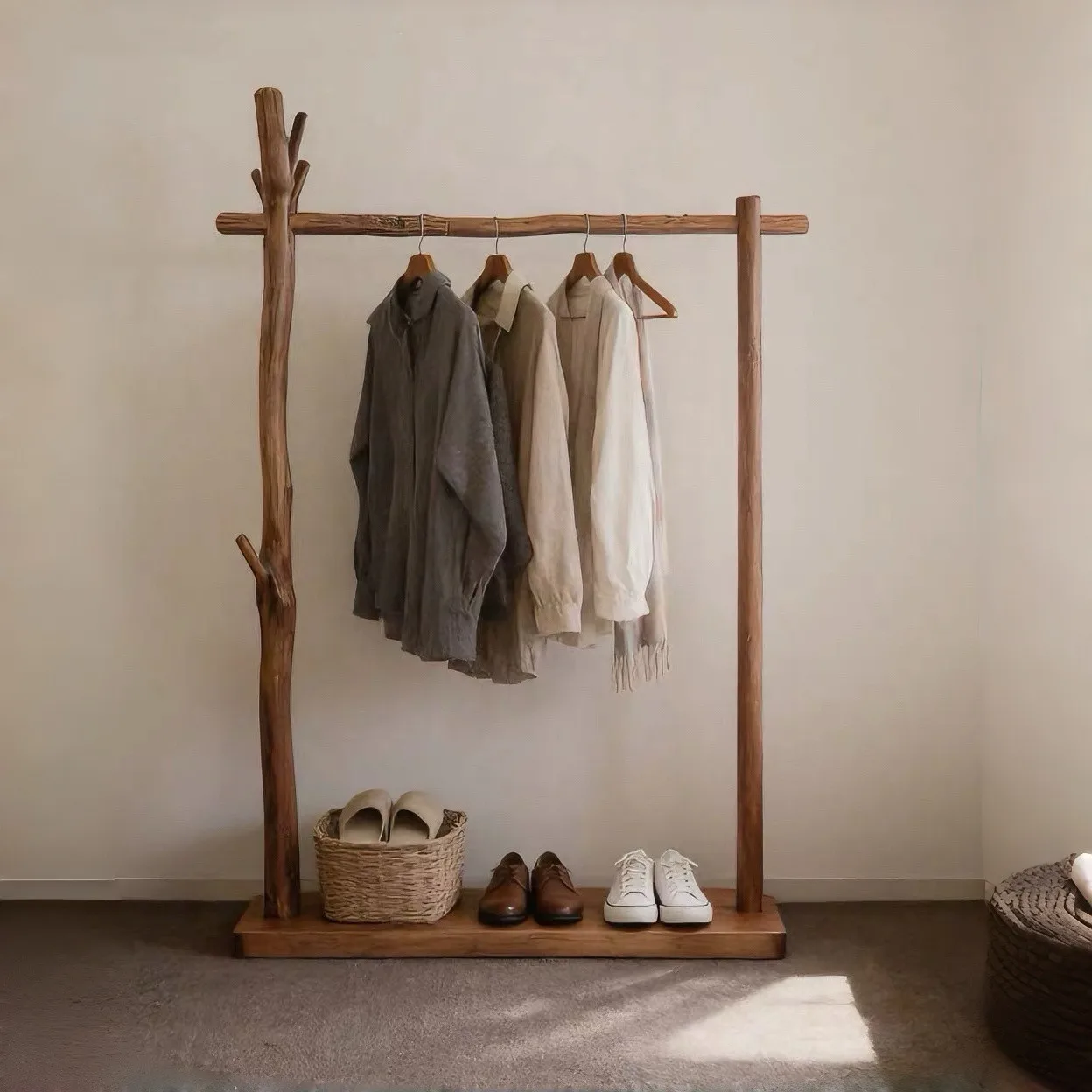 Wind Coat Rack Floor-to-ceiling Bedroom Household Creative Solid Wood Hanger Simple Famous Hanger Storage