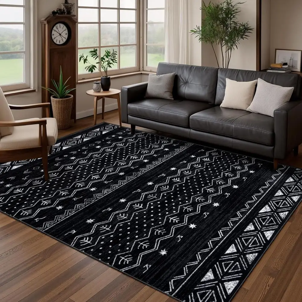 

Black and White Bohemian 4x6 Rug, Washable Low-Pile Non-Slip Area Rug for Living Room, Dining, Bedroom, Office, and Nursery