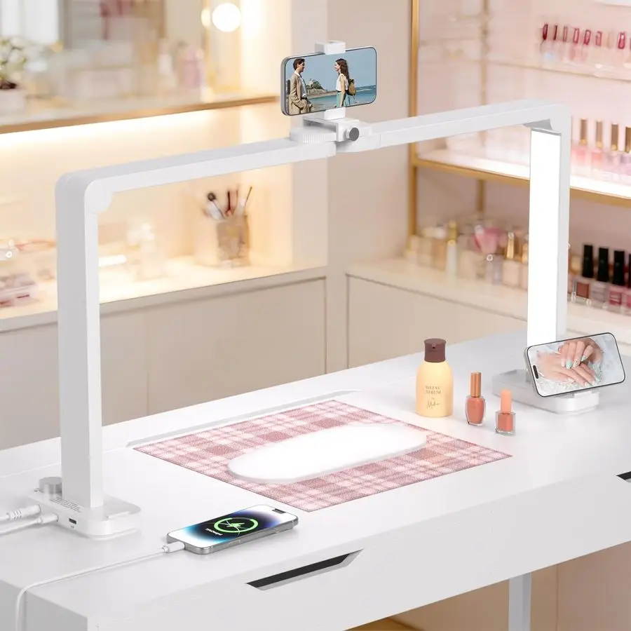 

Half Moon Light for Nail Desk with Phone Holder, Large Square Nail Lamp for Desk, Professional Manicurist Desktop Lamp, LED Ligh