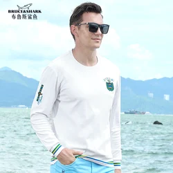 New Men's Solid Color T-Shirts Round Full Sleeve Bruce&Shark Thicken Stectch Cotton Men Casual Clothing Fashion Korea style Big