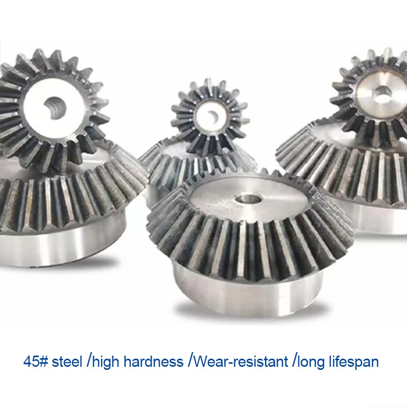 1Pair 1:2 Speed Ratio 0.5/0.75/0.8/1/1.5/2/2.5/3 Mod 45# Steel Precision Helical Gear 90 Degree Transmission Cone Dual Gear