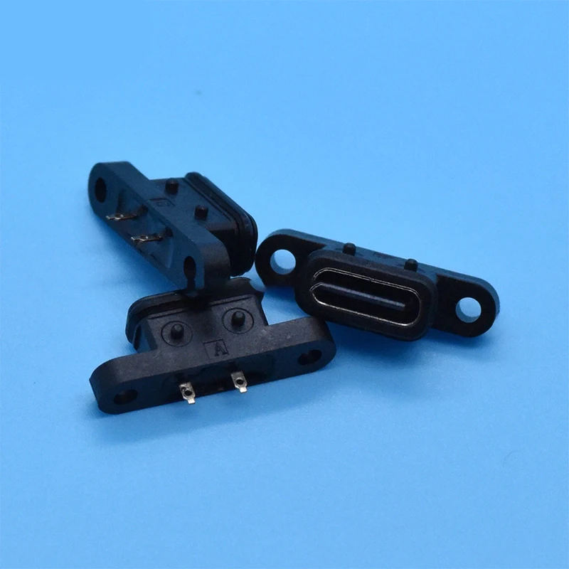 (BF06)2Pc TYPE C 2Pin Waterproof Female USB C Socket Port With Screw Hole Fast Charge Charging 180 Degree USB Connector
