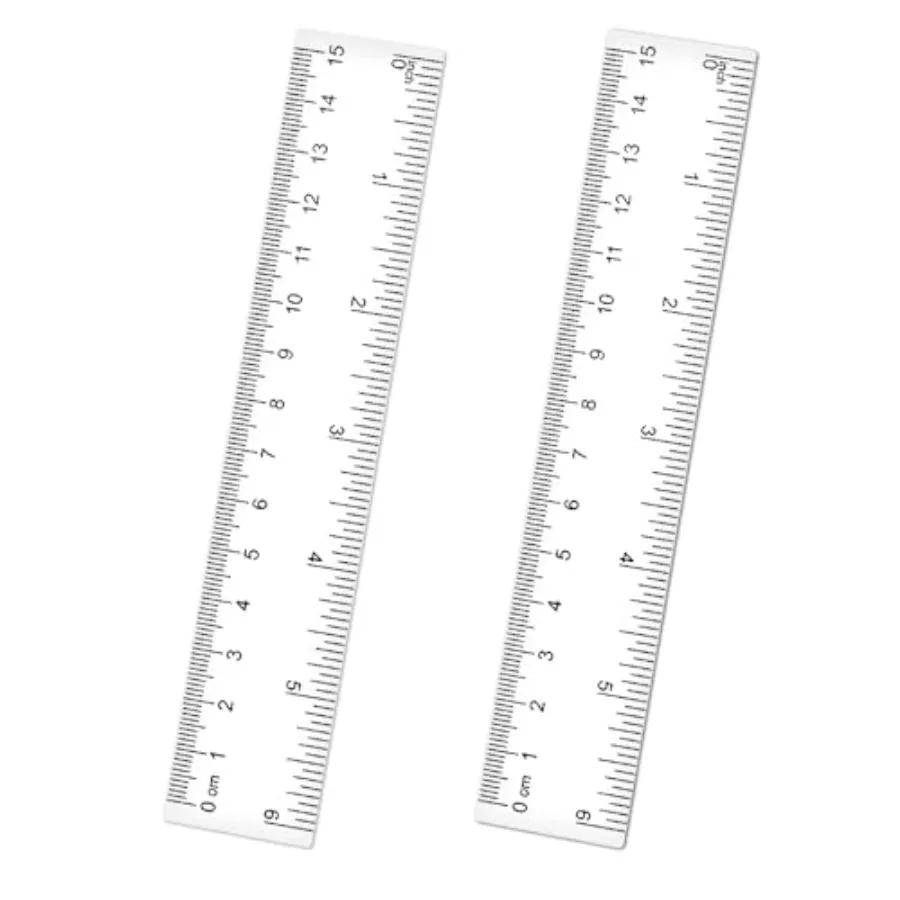School and office use: clear plastic ruler, transparent, 6-inch straight edge with inches and centimeters, precise measuring to