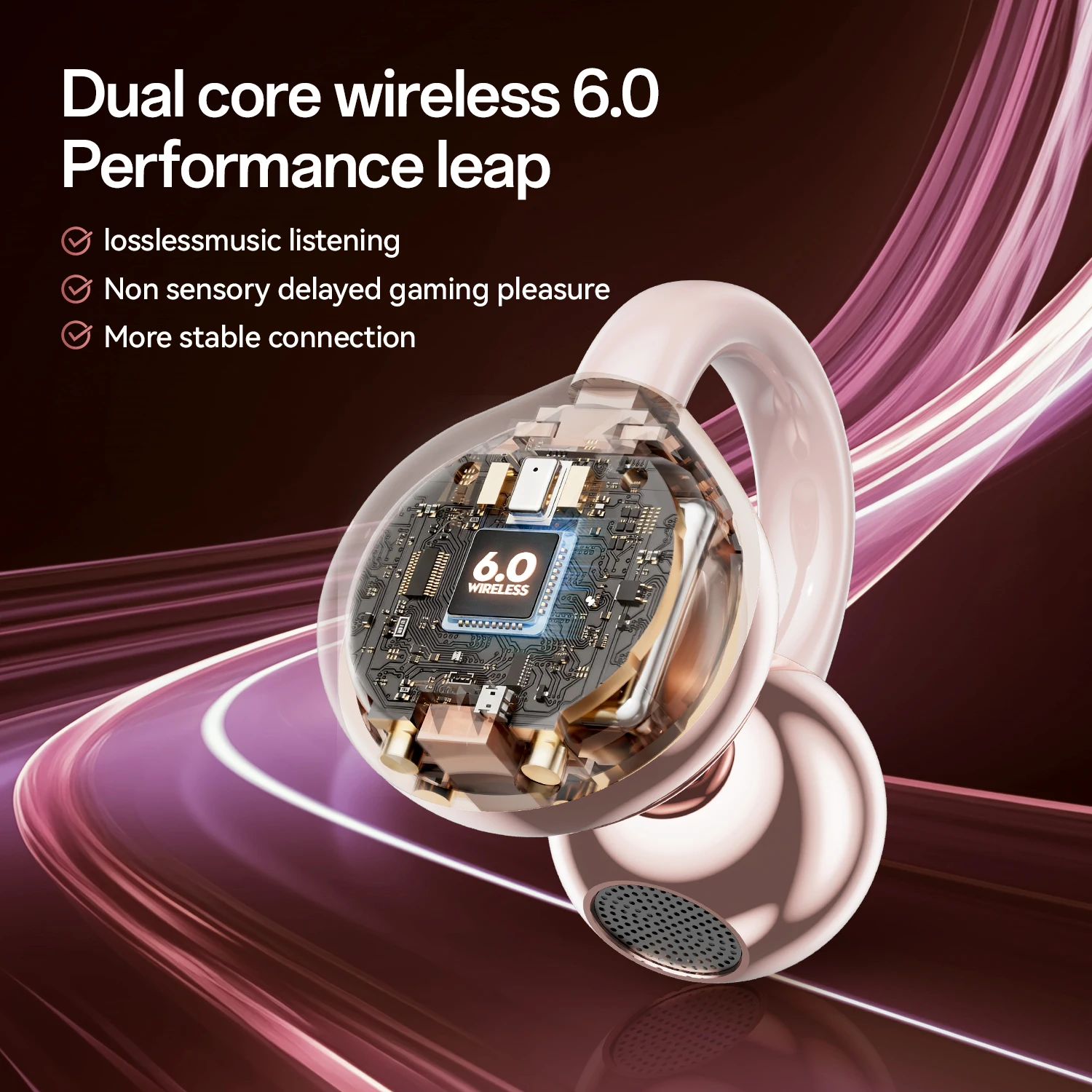 Auricolari wireless con clip alla moda con custodia di ricarica a forma di cuore Suono HiFi Auricolari Bluetooth6.0 IPX7 impermeabili con clip per l'orecchio