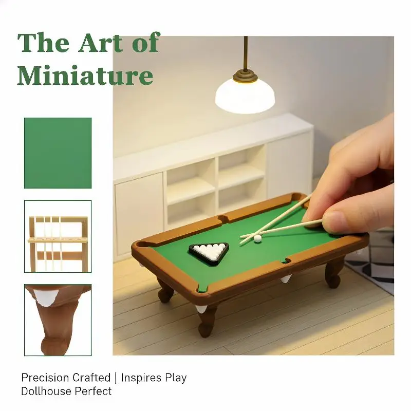 

Mini Billiard Table Set with Rack 1:12 Scale - Pool Table Furniture Kit for Dollhouse, Pretend Play & Diorama Decor