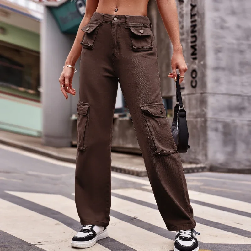 Pop Jesień Wiosna Jeansy Damskie Spodnie Denimowe Vintage Proste Spodnie Moda Damska Białe Czarne Jednolite Luźne Casualowe Szerokie Nogawki