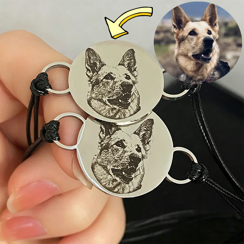 

Cat Dog Photo Personalized Bracelets for Woman Man Couple Rope Chain Adjustable Custom Pet Animal Bracelet Mothers Day Gift